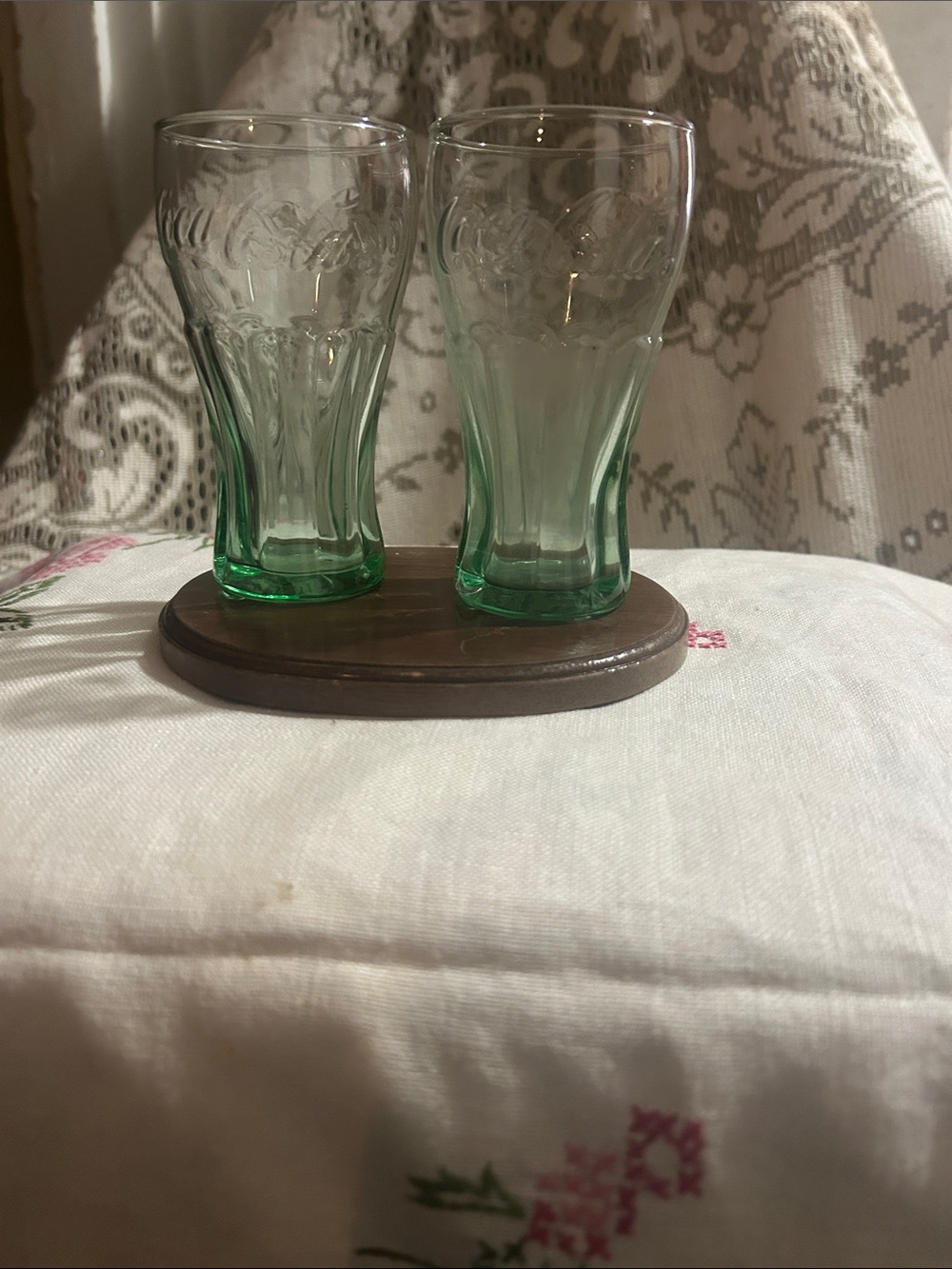 Vintage Green Embossed Glass Coca-Cola Style Tumblers - Set of 2